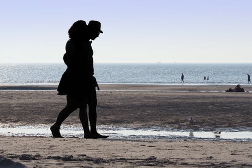 Couple walking on a beach shilouette